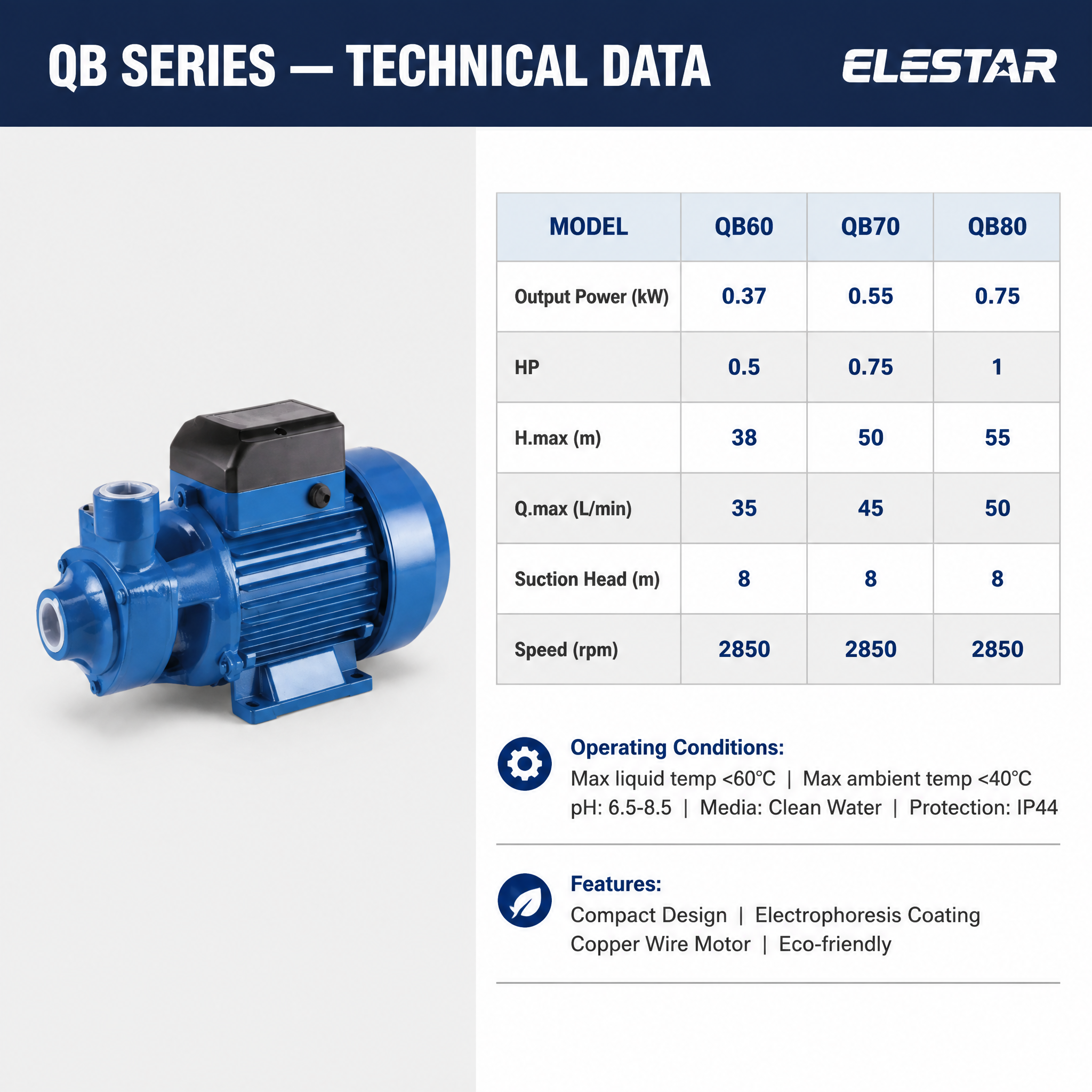 Bomba de Agua QB60: Autocebante Vortex 370 W para el Hogar | ELESTAR - Image 12